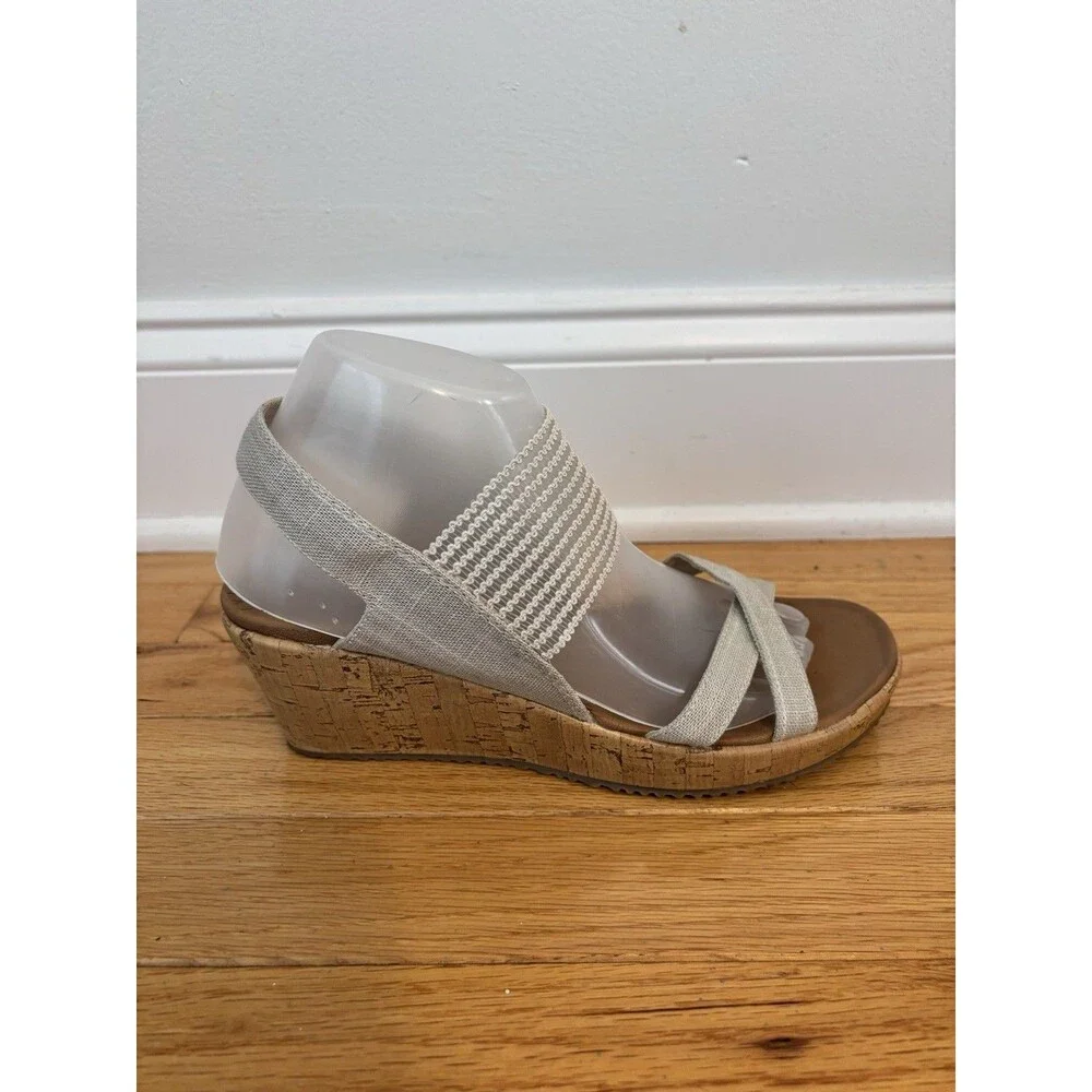 Boho Cork Wedge Sandals Beige Strappy Comfort Heels Womens 9 Skechers Beverlee